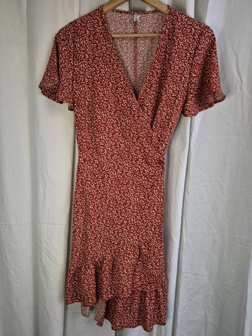 Nagoo Medium Rust Floral Lightweight Wrap Party Picnic Date Flowy Comfy Dress